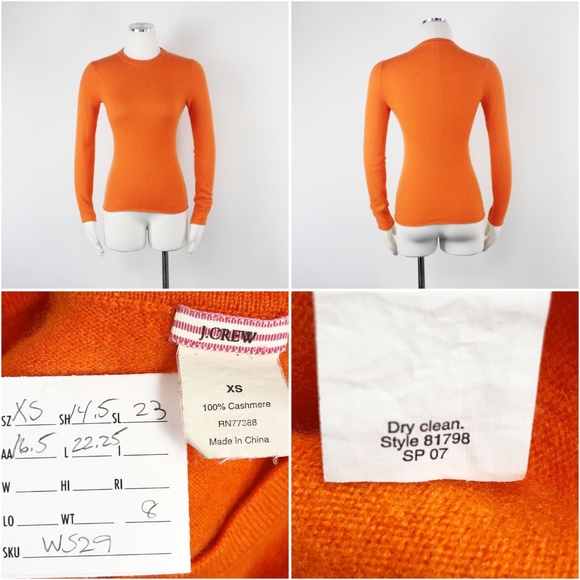 J.Crew Orange Cashmere Crewneck Fitted Sweater XS - Picture 8 of 8